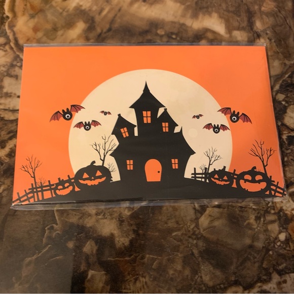 Halloween Haunted Spooky House Jack’o Lantern Pumpkin Bats Greeting Holiday Card - Picture 3 of 7